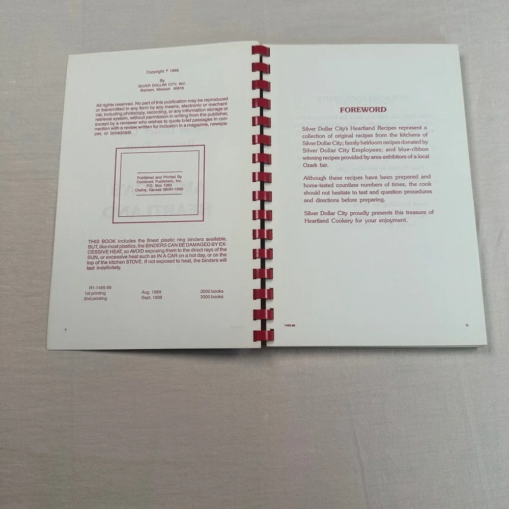 Silver Dollar City Heartland Recipes Cookbook 1988 Spiral Bound Branson Missouri